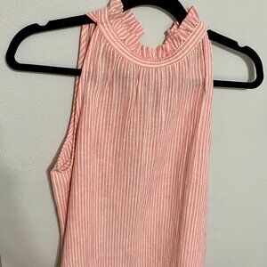 Universal Thread Coral and White Striped Ruffle Neck Tank